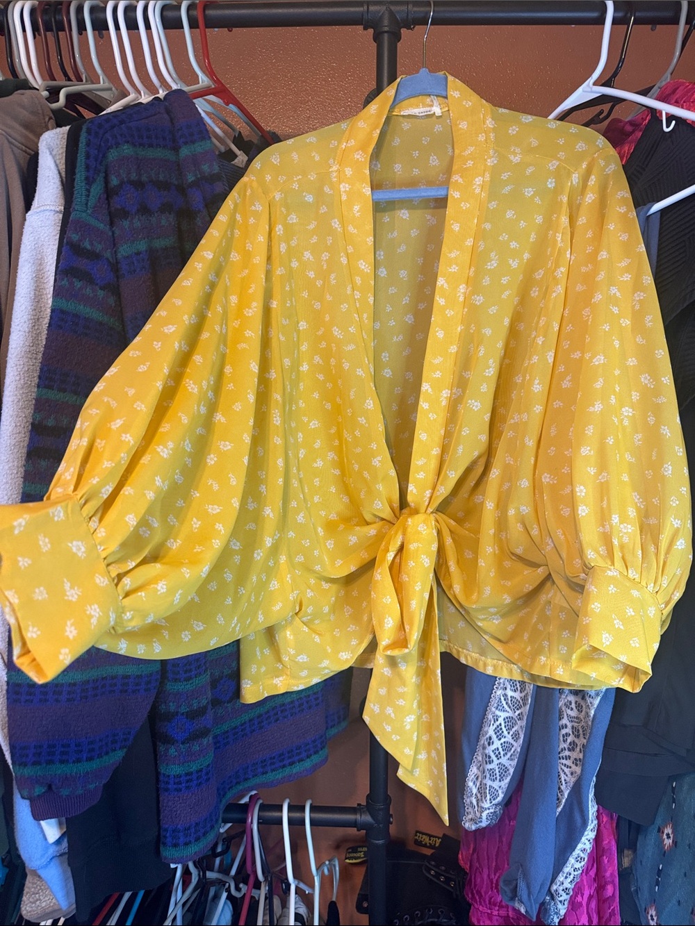 Blu Pepper Yellow Floral Tie-Front Blouse